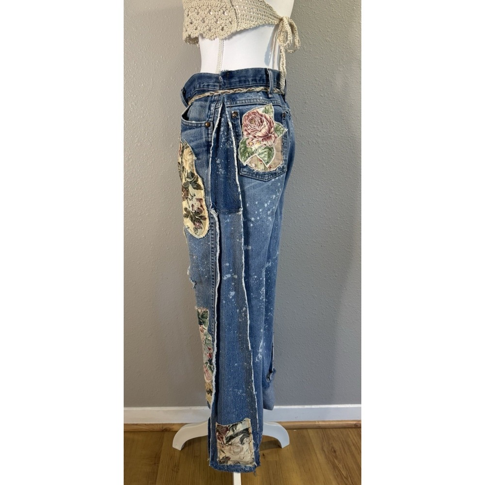 OOAK Upcycled Wrangler Jeans Whimsigoth Boho Lagenlook Reworked Denim Distressed - Picture 6 of 16